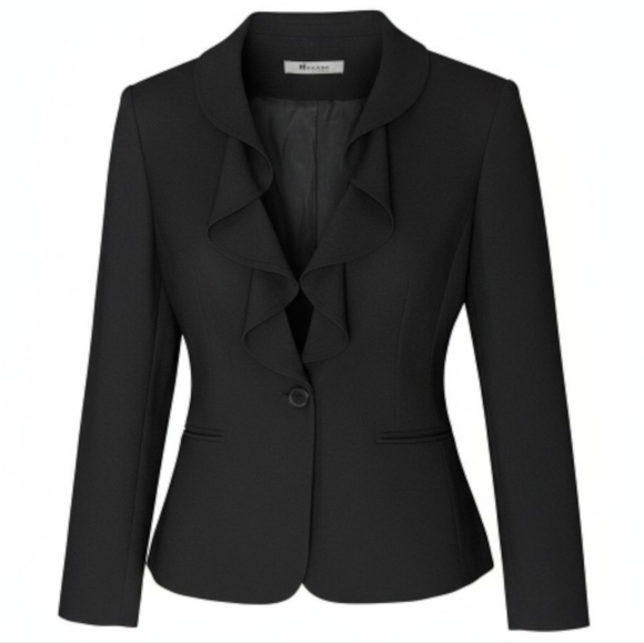 Nygard Collection Black Ruffle Front Blazer Elegant Tailored Jacket Career Wear - Picture 1 of 15